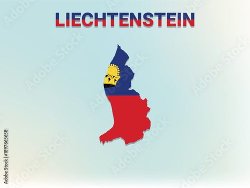 A modern flat illustration of the map of Liechtenstein filled with the national flag of Liechtenstein