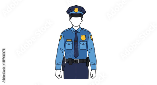 Professional police officer in blue uniform law enforcement character illustration