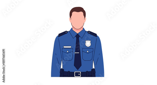Professional police officer in blue uniform law enforcement character illustration