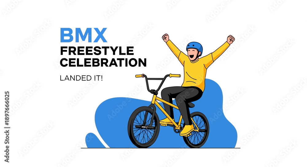 Naklejka premium BMX Freestyle Rider Celebrates Successful Landing with Joy and Excitement on Bike