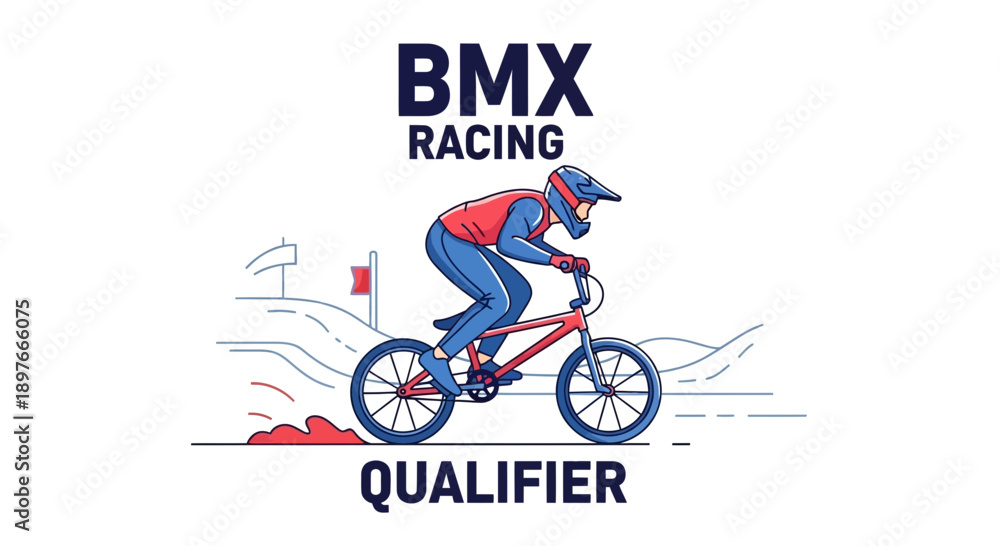 Fototapeta premium BMX Racing Qualifier Illustration Depicting Cyclist in Action Against White Background