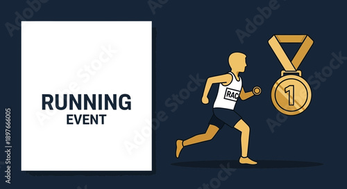 Champion Runner Pursuing Victory With Gold Medal Achievement Celebration