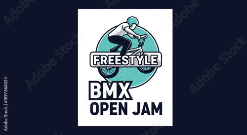 BMX Freestyle Open Jam Illustration Showcasing Biker Performing Stunts With Modern Design