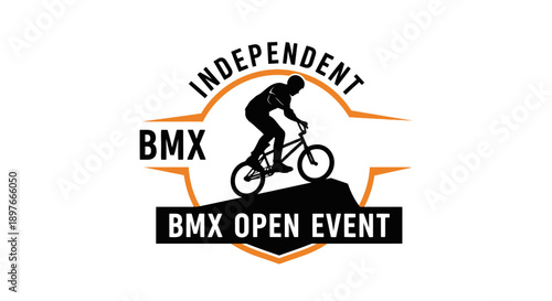 Bmx Open Event Logo Design With Independent Rider Silhouette In Action