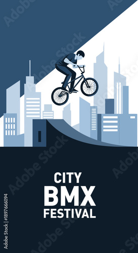 BMX Rider Performing Stunt in Cityscape During the City BMX Festival Event