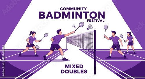 Community Badminton Festival Mixed Doubles Game Play Active Sport Event Illustration