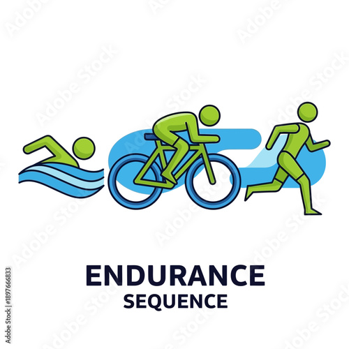 Colorful Pictogram Depicting Endurance Athletes in Swim Bike Run Sequence of Actions