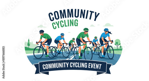 Community Cycling Event Illustration Vibrant Group Ride Promoting Health And Active Lifestyles