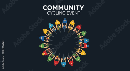 Community Cycling Event Gathering Diverse Riders Forming Circular Unity