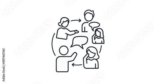 Simple Line Drawing of People Communicating.