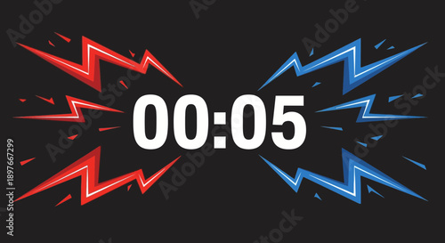 Countdown Timer With Electric Bolt Effects In Red And Blue