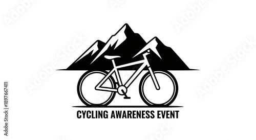 Cycling Awareness Event Logo with Mountain Silhouette and Bike Illustration Design