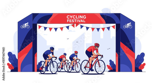 Cycling Festival Athletes Competing Under Archway