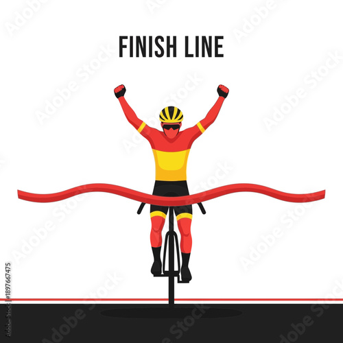 Cyclist Celebrates Victory Crossing The Finish Line Triumphantly