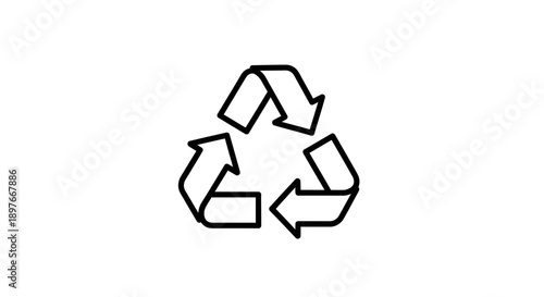 Outline Recycling Symbol Icon, representing sustainability and environmental protection, isolated white background.