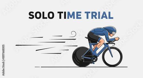 Cyclist in Aero Position Races Against Time in Time Trial Competition Illustrative Image
