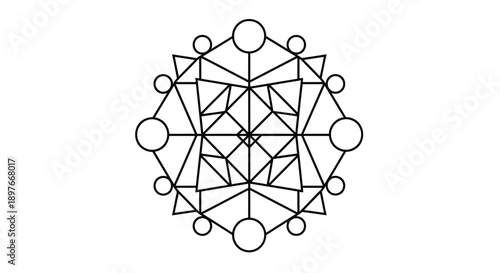 Abstract Geometric Mandala Pattern, intricate lines and shapes, isolated white background