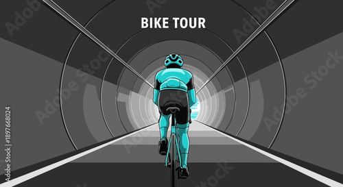 Cyclist Enters A Tunnel, Perfect For Bicycle Tours And Outdoor Adventures