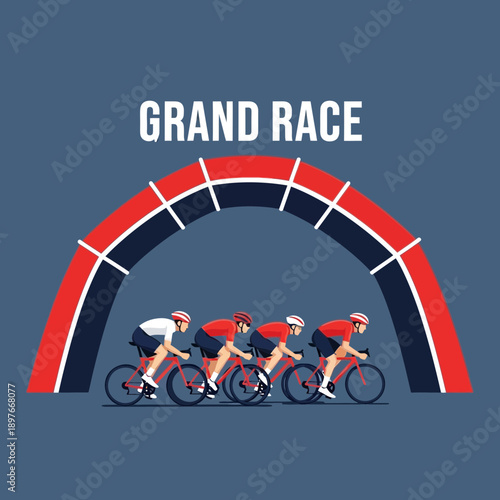 Cyclists Compete in Grand Race Under Archway, Achieving Peak Performance and Speed