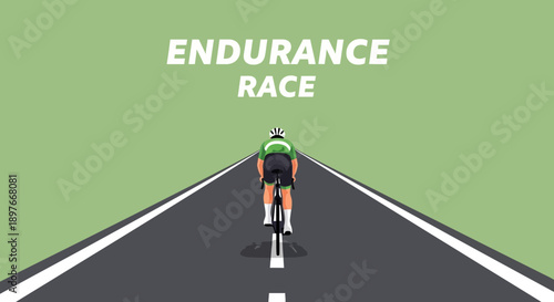 Cyclist On Open Road Training For Extreme Endurance Cycling Race