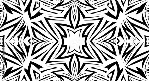 Striking Black and White Abstract Symmetrical Pattern with Dynamic Lines and Sharp Angles on Isolated White Background