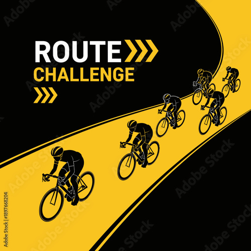 Cyclists Engaging In Route Challenge: Dynamic Depiction of Competitive Cycling Race