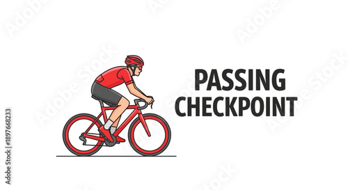 Cyclist Reaching Checkpoint During a Road Cycling Race Illustration On White Background