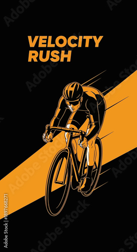 Cyclist Speeding Downhill With Vibrant Orange Accent Graphic