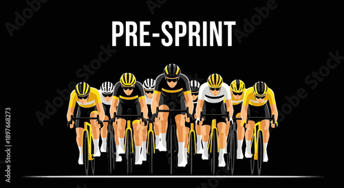 Cyclist Team Approaching Finish Line In Intense Pre Sprint Formation