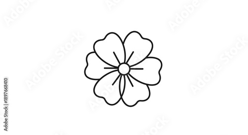 Simple Outline Flower Icon or Symbol, Isolated White Background