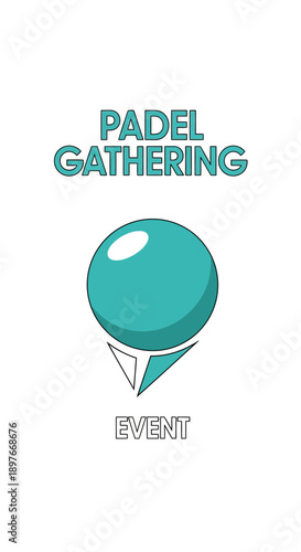 Distinctive Padel Gathering Event Emblem: Turquoise Sphere on White Background Design Concept