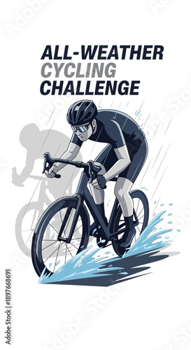 Dedicated Cyclist Navigating Through Intense Rainstorm Challenge