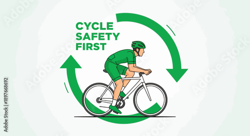 Dedicated Cyclist Prioritizing Safety On Roadway With Green Emblem