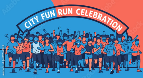 Diverse Crowd Running Together Celebrating City Fun Run Marathon Event Joyfully