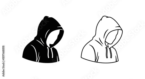 Hooded person icons, black and white