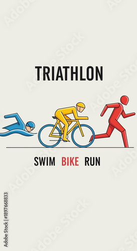 Depicting Triathlon Activities: Swim, Cycle, and Run Illustrated with Dynamic Minimalism