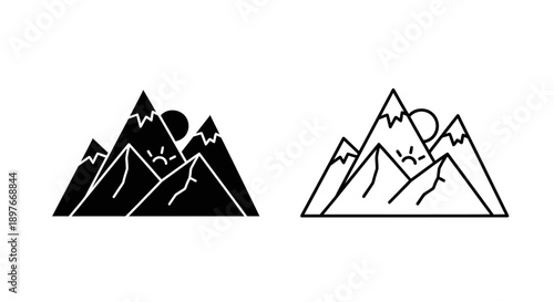 Mountain landscape icons, black and white