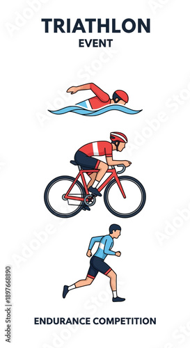 Depiction Of A Triathlon Event Showcasing Swimming, Cycling, And Running Stages Of Competition