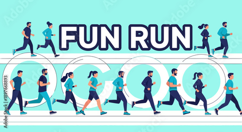 Diverse Group Embarking On Joyful And Energetic Group Fun Run Event