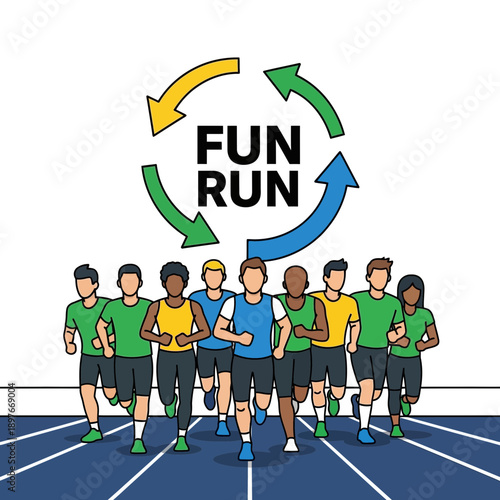 Diverse Group Of Runners Competing In A Vibrant Fun Run Event