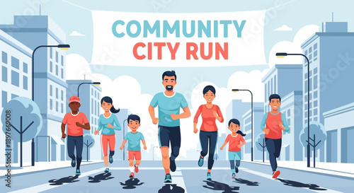Diverse Group Running Together In A City Event