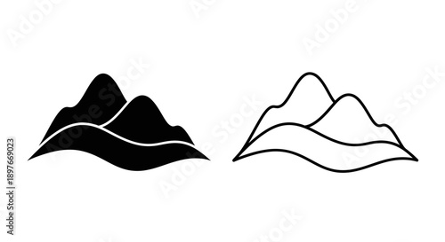 Mountain Range Silhouette and Line Icon