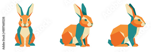 Geometric Easter bunny from different angles