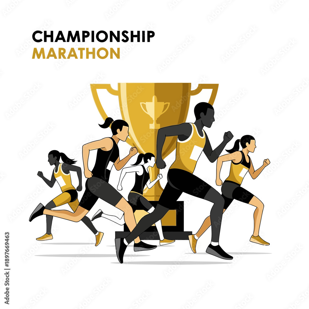 Fototapeta premium Dynamic Athletes Compete in a Championship Marathon with Trophy Background Victory Illustration