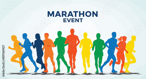 Diverse Marathon Runners Competing In Colorful Event
