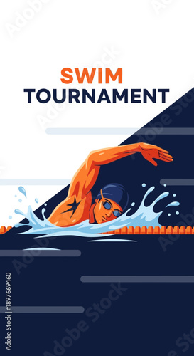 Dynamic Athlete Strokes Through Water: A Vibrant Illustration of a Swimming Competition