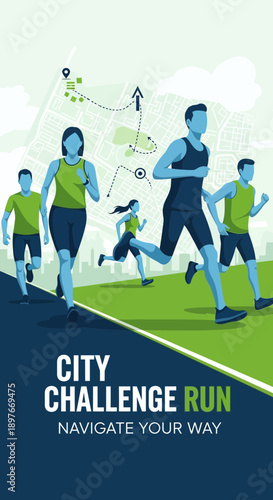 Diverse Runners Compete In A Dynamic Urban City Challenge Race