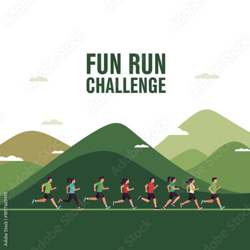 Diverse Runners Competing In A Scenic Outdoor Fun Run Challenge Event