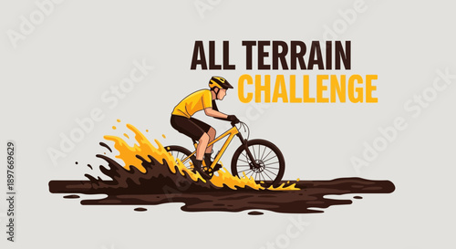 Dynamic All Terrain Mountain Biking Challenge Splash Illustration