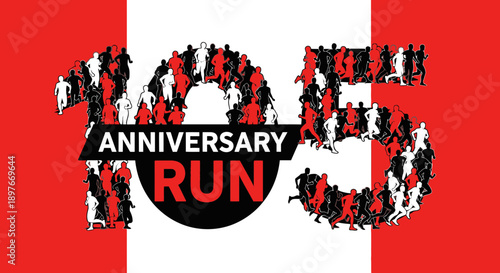 Dynamic Anniversary Run Event Formed By Energetic Runners In Bold Red And White Graphics